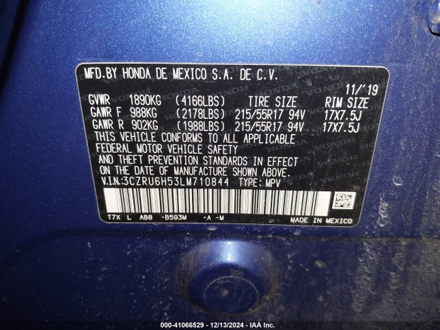 Honda Hr-v Awd Ex 2020 3CZRU6H53LM710844 Image 9