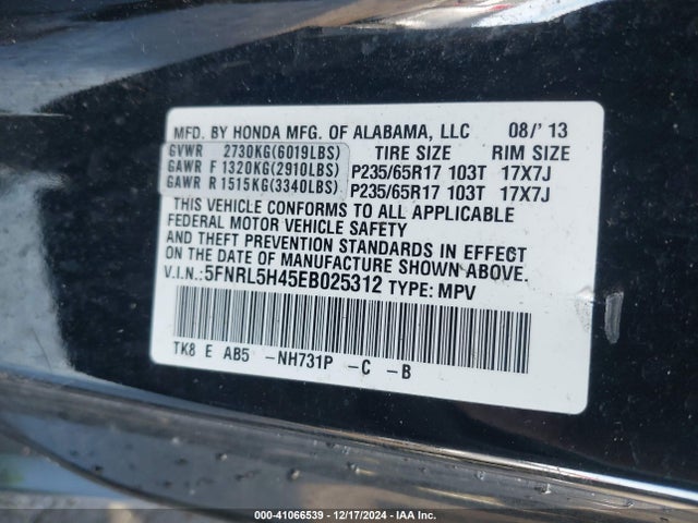 Honda ODYSSEY EX 2014 5FNRL5H45EB025312 Image 9