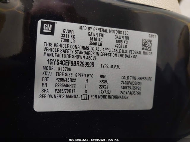 2011 CADILLAC ESCALADE 1GYS4CEF8BR299998 Photo 8