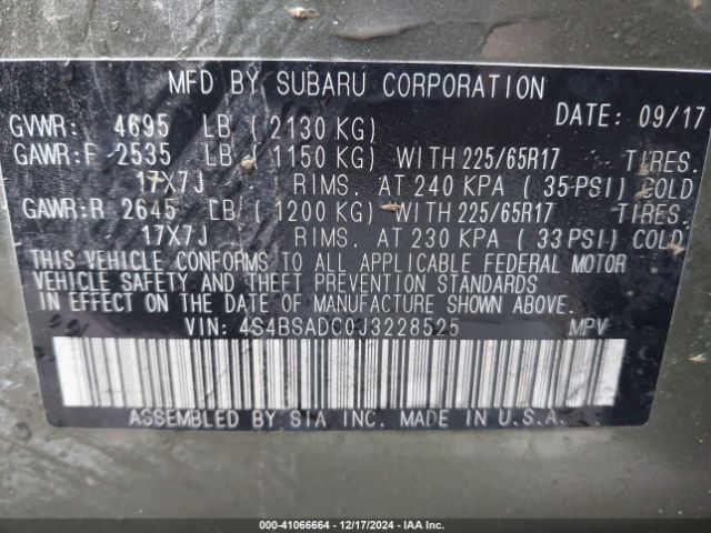 4S4BSADC0J3228525 Subaru Outback 2.5i Premium