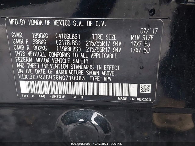 Honda HR-V LX 2017 3CZRU6H38HG710083 Image 9