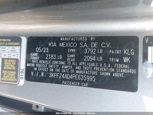 3KPF24AD4PE635995 KIA Forte Lxs