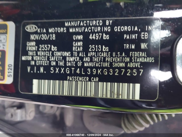5XXGT4L39KG327257 KIA Optima Lx