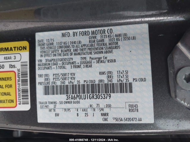 Ford Fusion Hybrid Se 2016 3FA6P0LU1GR305379 Image 9