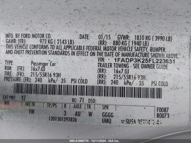 Ford FOCUS SE 2015 1FADP3K25FL223631 Image 9