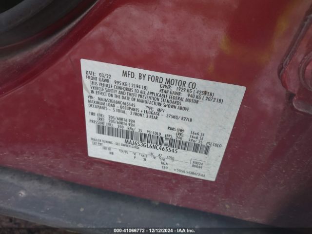 MAJ6S3GL6NC465545 Ford Ecosport Se