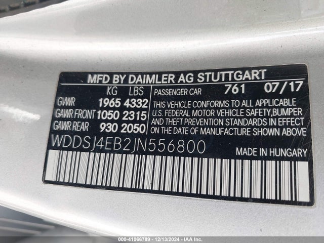 WDDSJ4EB2JN556800 Mercedes-Benz CLA 250