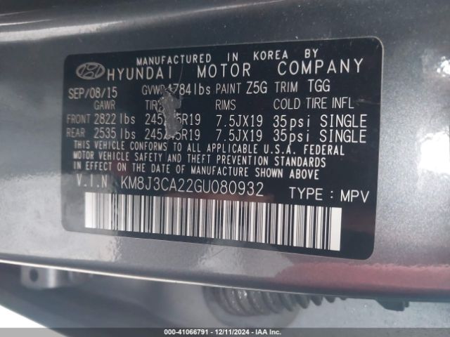 KM8J3CA22GU080932 Hyundai Tucson Sport