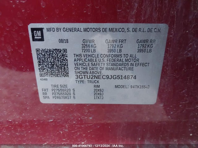 GMC Sierra 1500 Slt 2018 3GTU2NEC9JG514874 Image 9