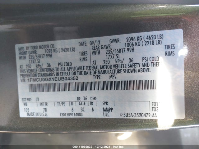 Ford ESCAPE SE 2014 1FMCU0GX1EUB04352 Image 9