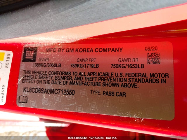 KL8CD6SA0MC712550 Chevrolet Spark Fwd 1lt Automatic
