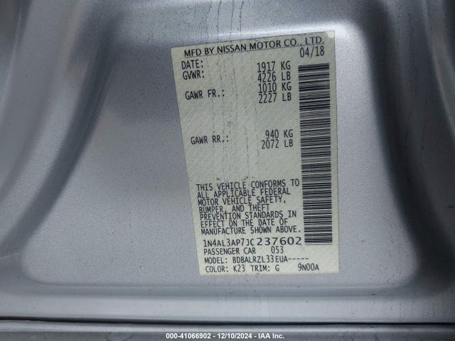 Nissan Altima 2.5 Sl 2018 1N4AL3AP7JC237602 Image 9