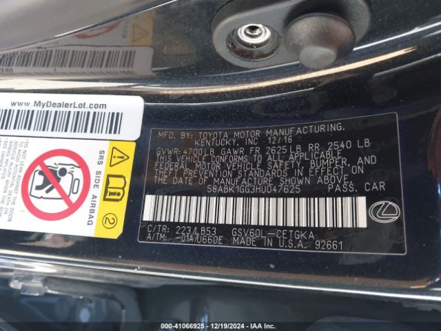58ABK1GG3HU047625 Lexus ES 350