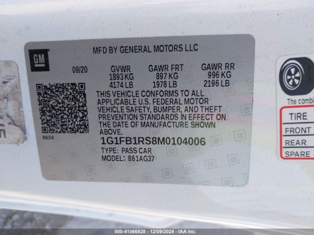 1G1FB1RS8M0104006 Chevrolet Camaro Rwd  1lt