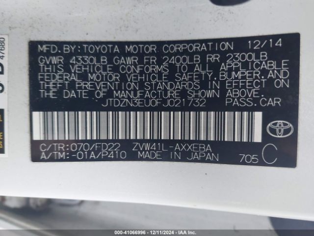 JTDZN3EU0FJ021732 Toyota Prius V Three