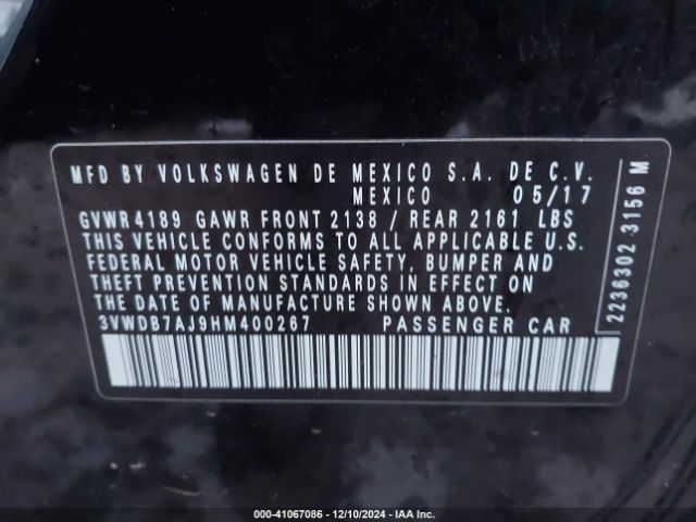 3VWDB7AJ9HM400267 Volkswagen Jetta 1.4t Se
