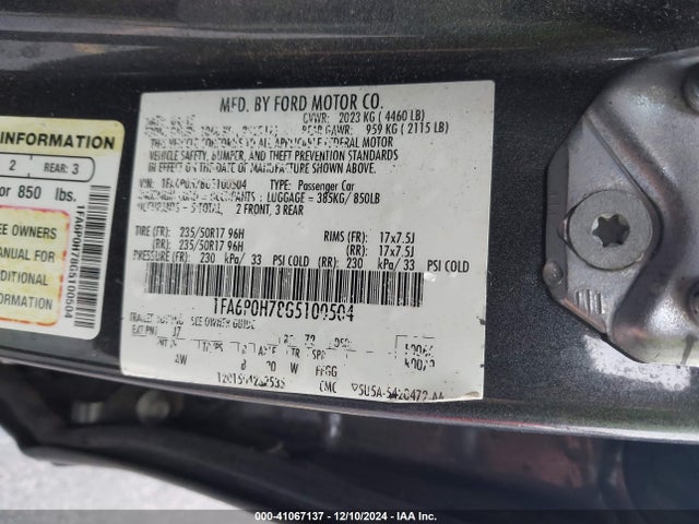 Ford FUSION SE 2016 1FA6P0H78G5100504 Image 9