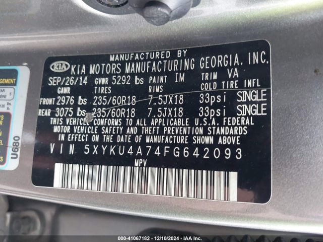 5XYKU4A74FG642093 KIA Sorento Ex V6