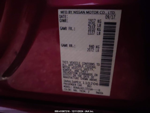 Nissan Altima 2.5 Sr 2018 1N4AL3AP0JC110206 Image 9