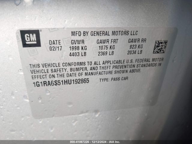 1G1RA6S51HU192865 Chevrolet VOLT LT