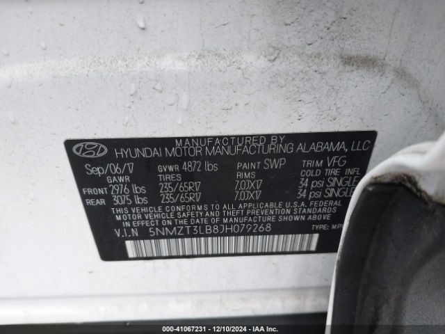 5NMZT3LB8JH079268 Hyundai Santa Fe Sport 2.4l