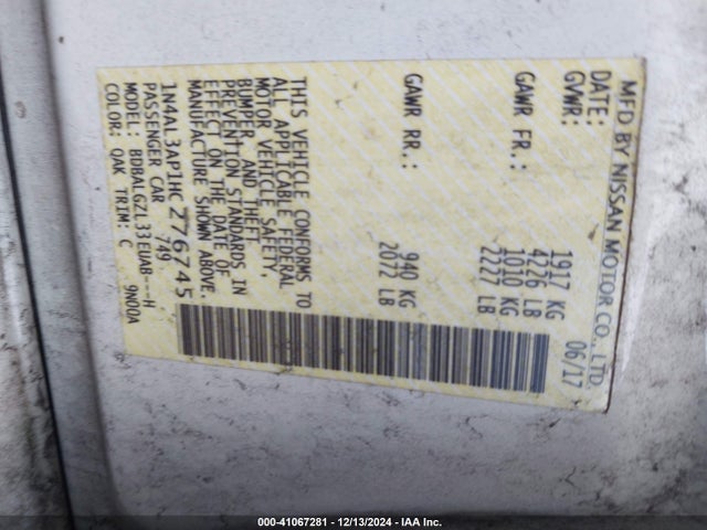 Nissan Altima 2.5 S 2017 1N4AL3AP1HC276745 Image 9