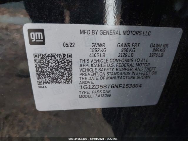 1G1ZD5ST6NF153804 Chevrolet Malibu Fwd Lt