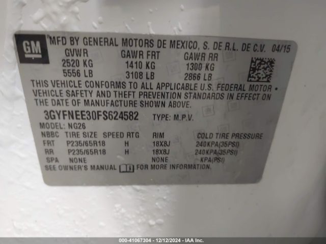 3GYFNEE30FS624582 Cadillac Srx Luxury Collection