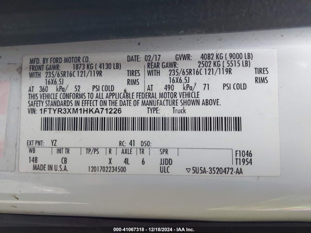 1FTYR3XM1HKA71226 Ford Transit-250