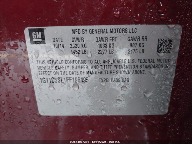 Chevrolet MALIBU 1LT 2015 1G11C5SL1FF196495 Image 8