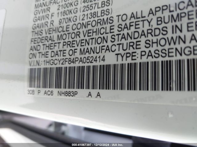 1HGCY2F84PA052414 Honda Accord Hybrid Touring