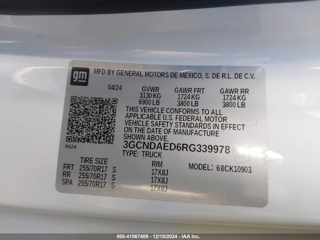 3GCNDAED6RG339978 Chevrolet Silverado 1500 4wd  Long Bed Wt