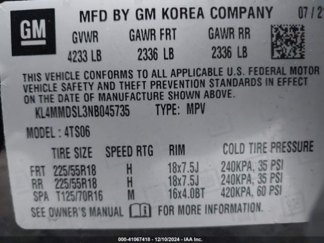 KL4MMDSL3NB045735 Buick Encore Gx Fwd Select