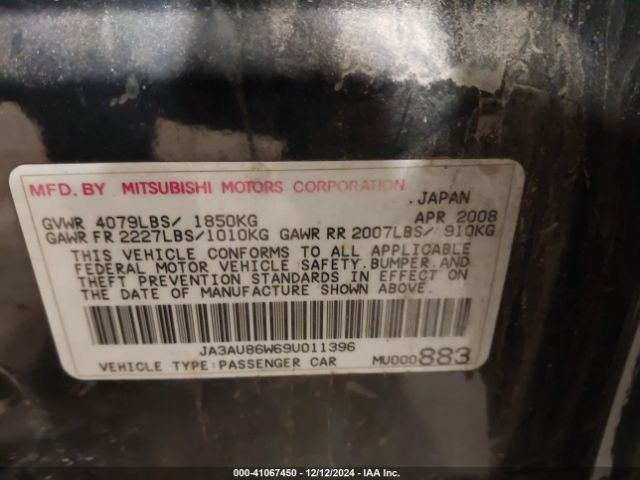 2009 MITSUBISHI LANCER JA3AU86W69U011396 Photo 8
