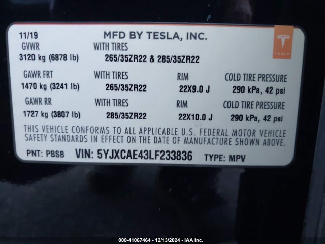 2020 TESLA MODEL X 5YJXCAE43LF233836 Photo 8
