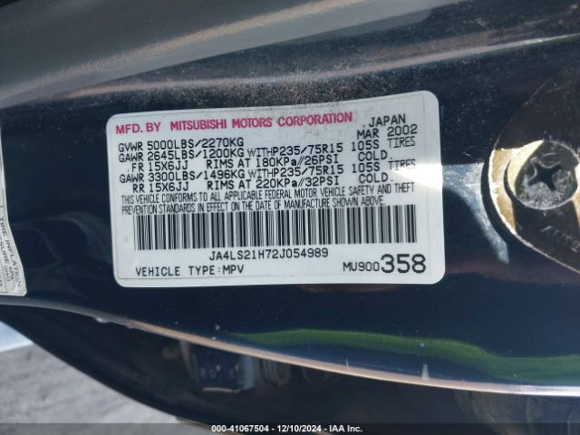 2002 MITSUBISHI MONTERO SPORT JA4LS21H72J054989 Photo 8