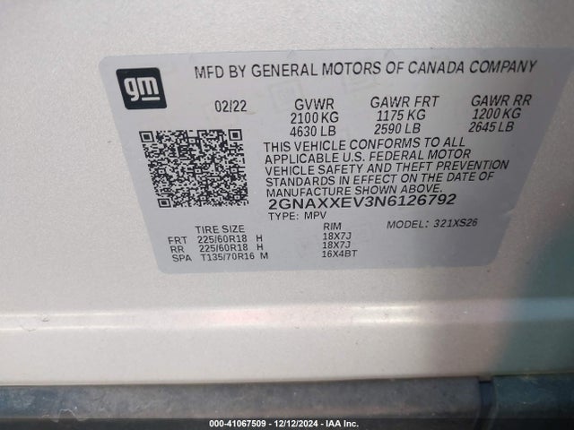 Chevrolet Equinox Awd Premier 2022 2GNAXXEV3N6126792 Image 9
