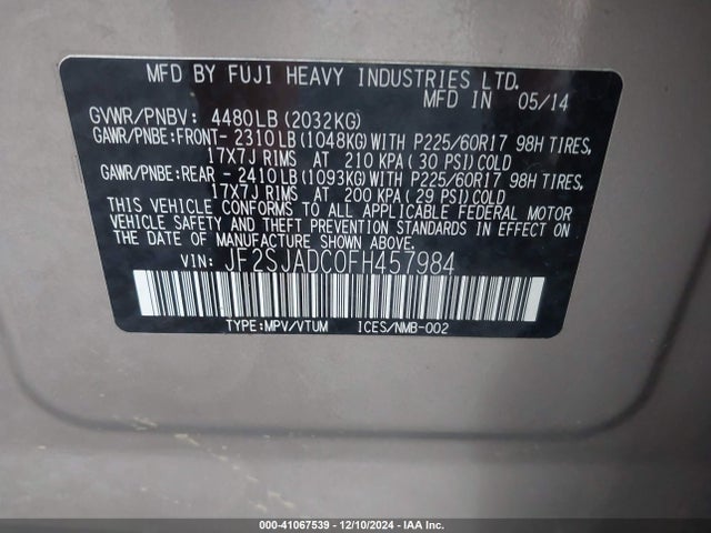 Subaru Forester 2.5i Premium 2015 JF2SJADC0FH457984 Image 9