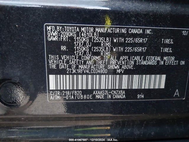 Toyota RAV4 LE 2020 2T3K1RFV4LC034800 Image 9