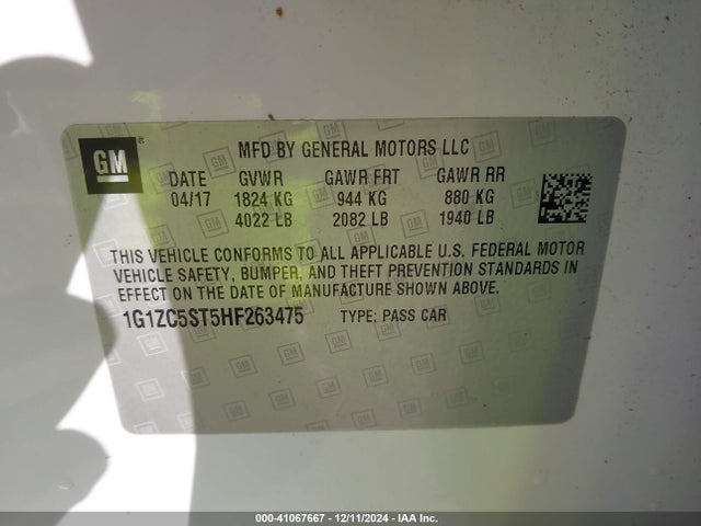 Chevrolet Malibu 1fl 2017 1G1ZC5ST5HF263475 Image 9