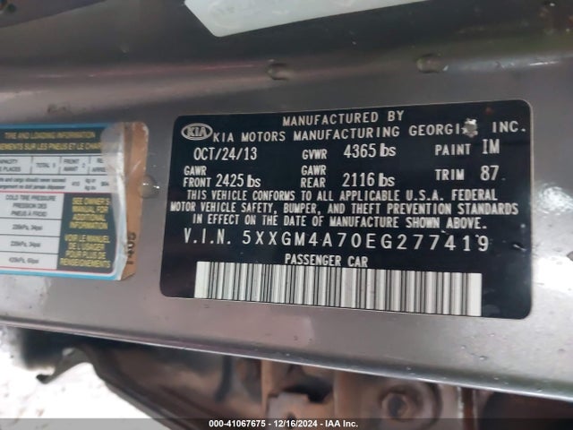 KIA Optima Lx 2014 5XXGM4A70EG277419 Image 9