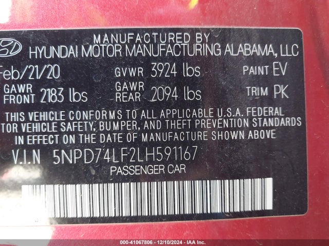 Hyundai ELANTRA SE 2020 5NPD74LF2LH591167 Image 9