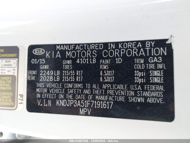 KIA SOUL + 2015 KNDJP3A51F7191617 Image 9