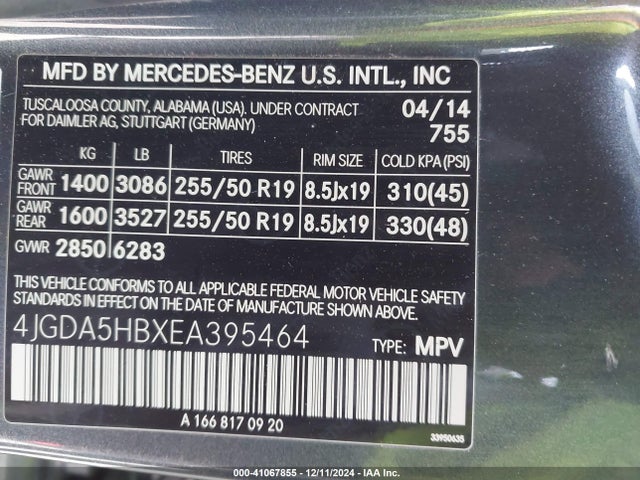 4JGDA5HBXEA395464 Mercedes-Benz Ml 350 4matic