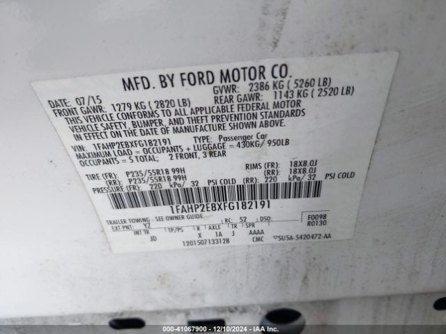 1FAHP2E8XFG182191 Ford TAURUS SEL