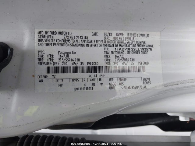 Ford FOCUS SE 2014 1FADP3F22EL193576 Image 9