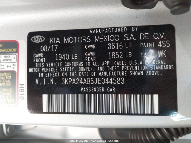 KIA RIO LX 2018 3KPA24AB6JE044583 Image 9