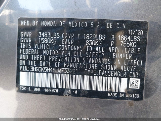 Honda FIT LX 2020 3HGGK5H43LM033221 Image 9