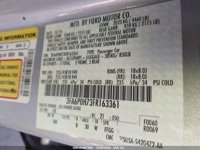 3FA6P0H73FR163361 Ford FUSION SE