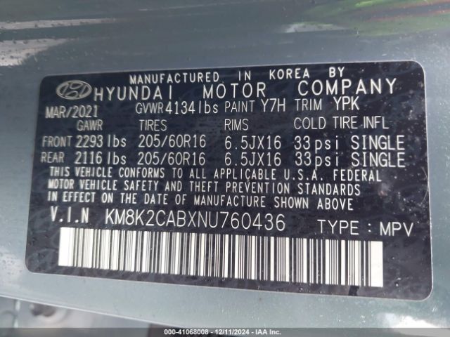 KM8K2CABXNU760436 Hyundai Kona Se